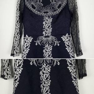 Chicwish Navy Hi-Low Embroidered Dress